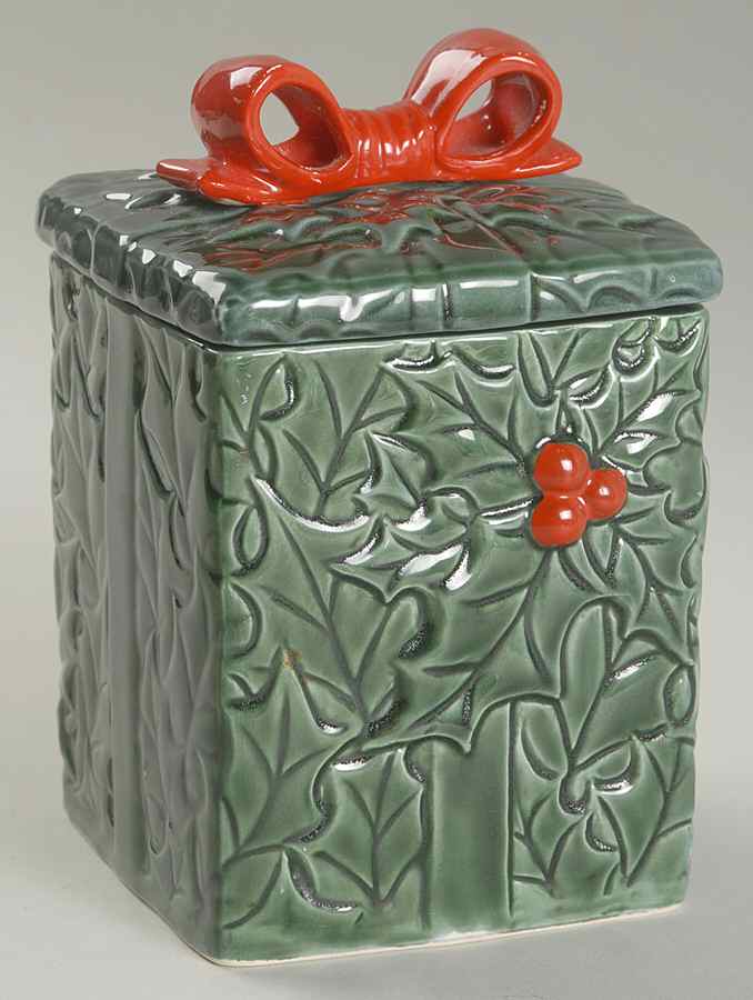 Green Holly Square Candy Box by Lefton-1
