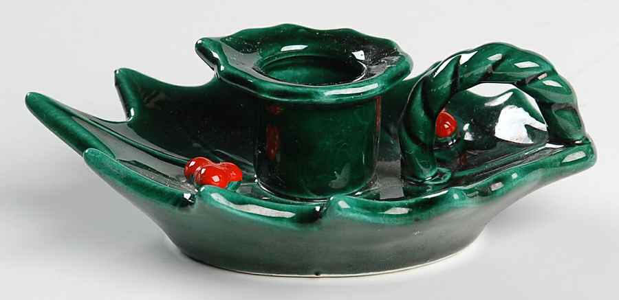 Green Holly Handled Candleholder by Lefton-1