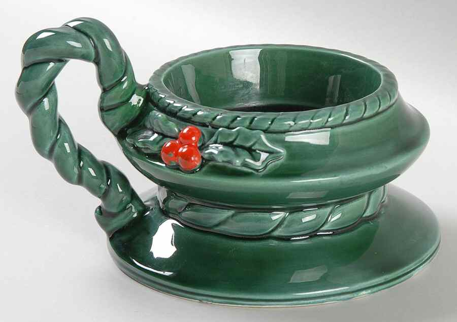 Green Holly 2" Pillar Candleholder by Lefton-1