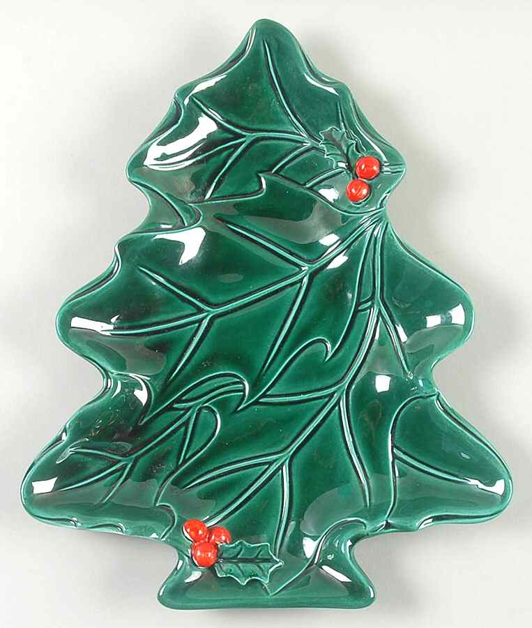 Green Holly 1 Part Medium Tree Shaped Dish by Lefton-1