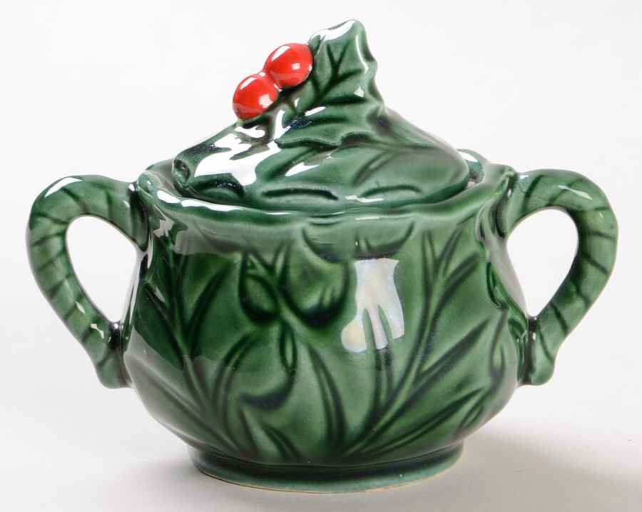 Green Holly Mini Sugar Bowl & Lid by Lefton-1