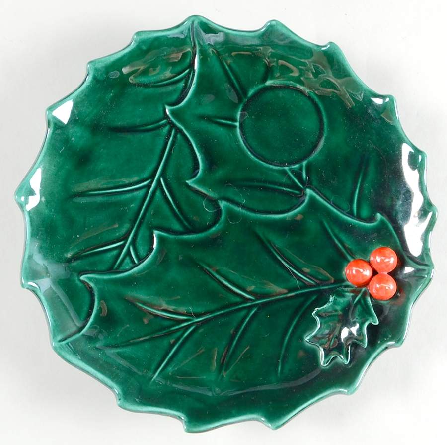 Green Holly Snack Plate by Lefton-1