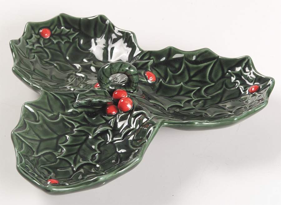 Green Holly 3-Part Relish by Lefton-1