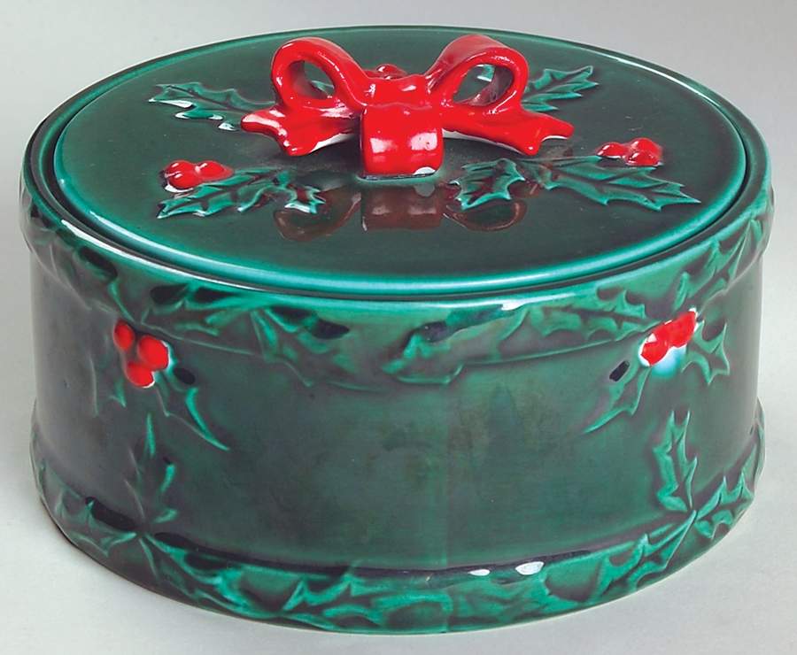 Green Holly Candy Box & Lid by Lefton-1
