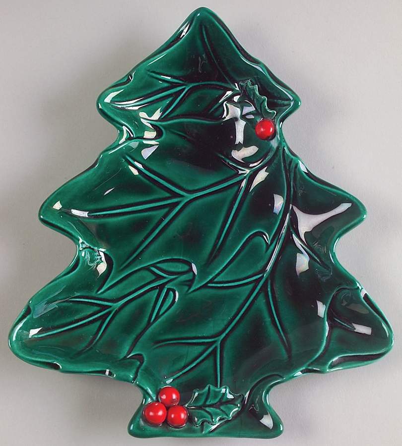 Green Holly Small Tree Shaped Dish by Lefton-1