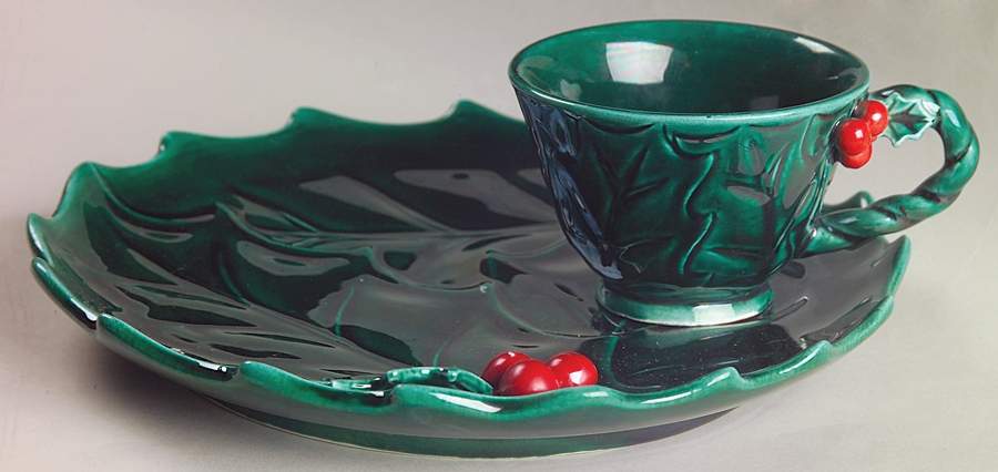 Green Holly Snack Plate & Cup Set by Lefton-1