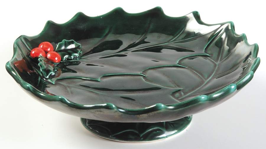 Green Holly Round Compote (Height X Width) by Lefton-1
