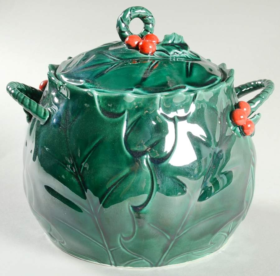Green Holly Cookie Jar & Lid by Lefton-1