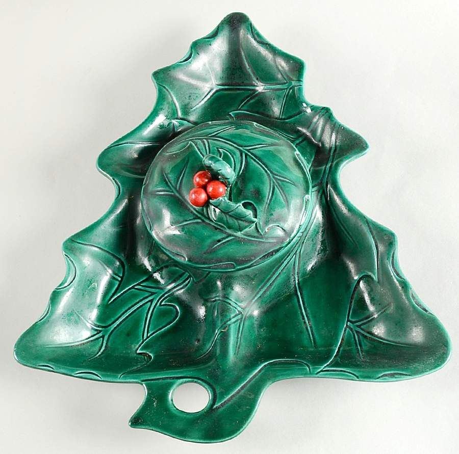 Green Holly Relish 3-Part with Center Lid by Lefton-1