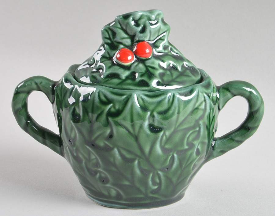 Green Holly Sugar Bowl & Lid by Lefton-1