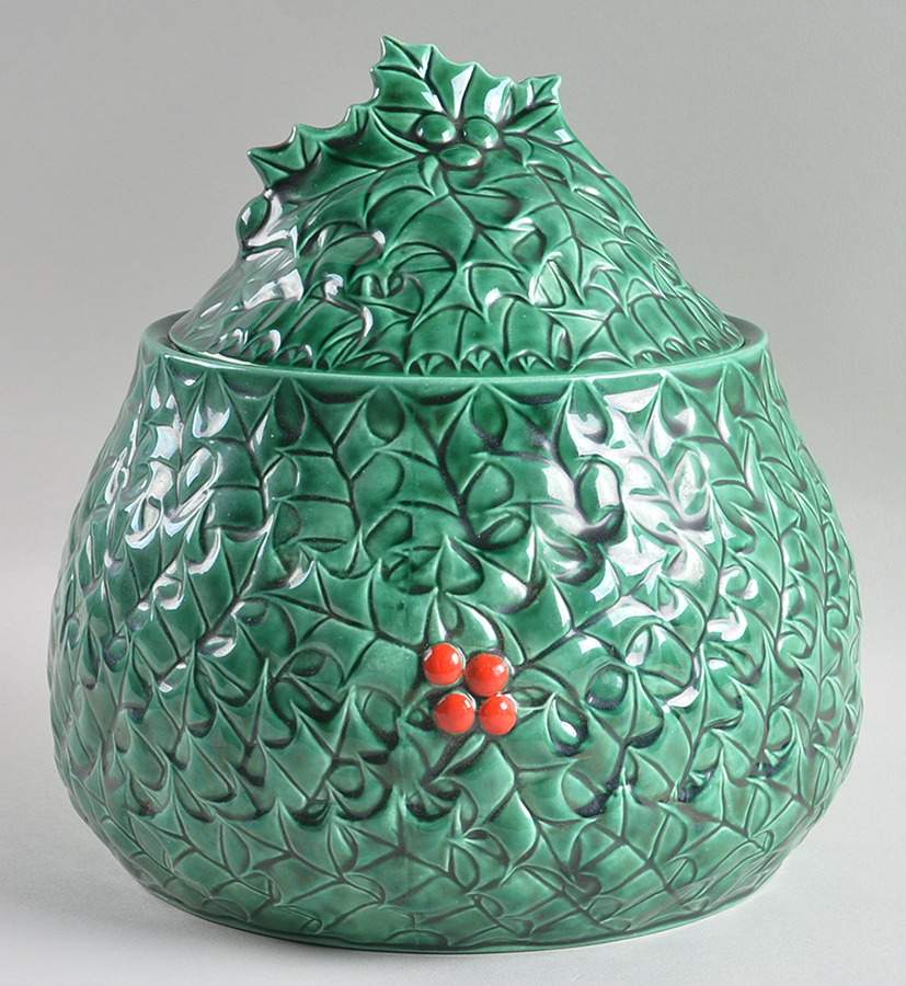 Green Holly Cookie Jar & Lid by Lefton-1