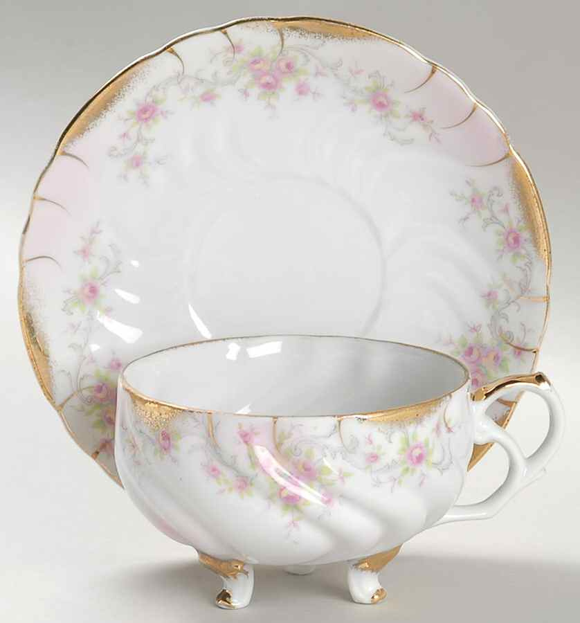 Heirloom Rose Footed Cup & Saucer Set by Lefton-1