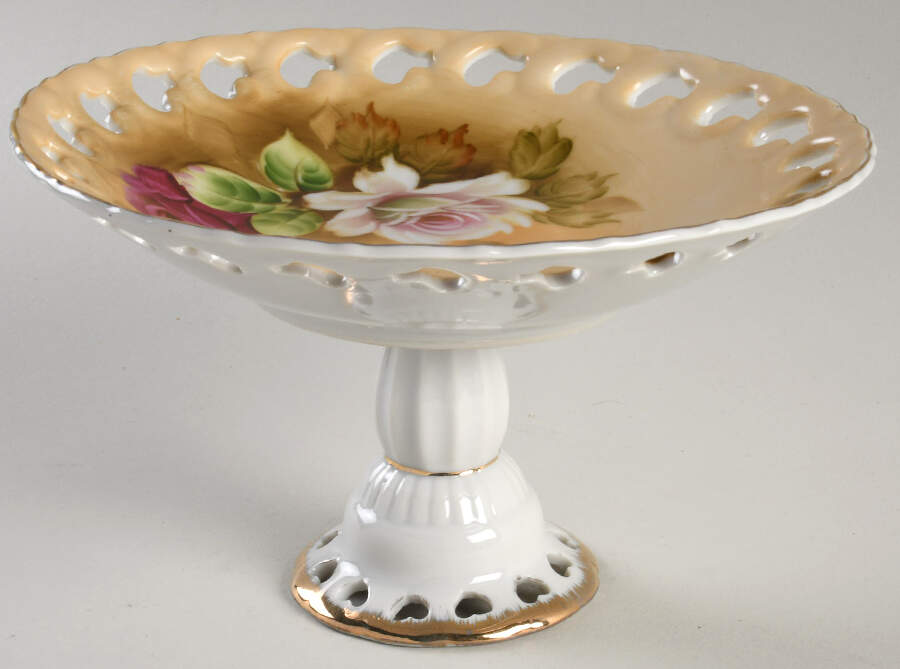 Heritage Brown (Floral) Round Compote (Height X Width) by Lefton-1