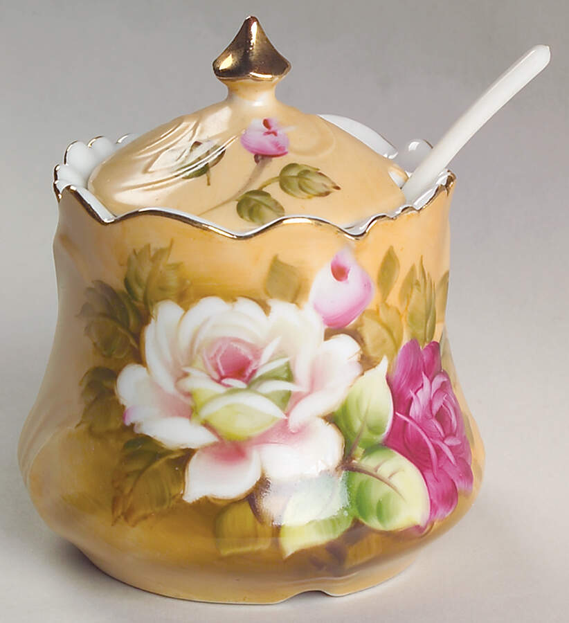 Heritage Brown (Floral) Jam/Jelly & Lid by Lefton-1