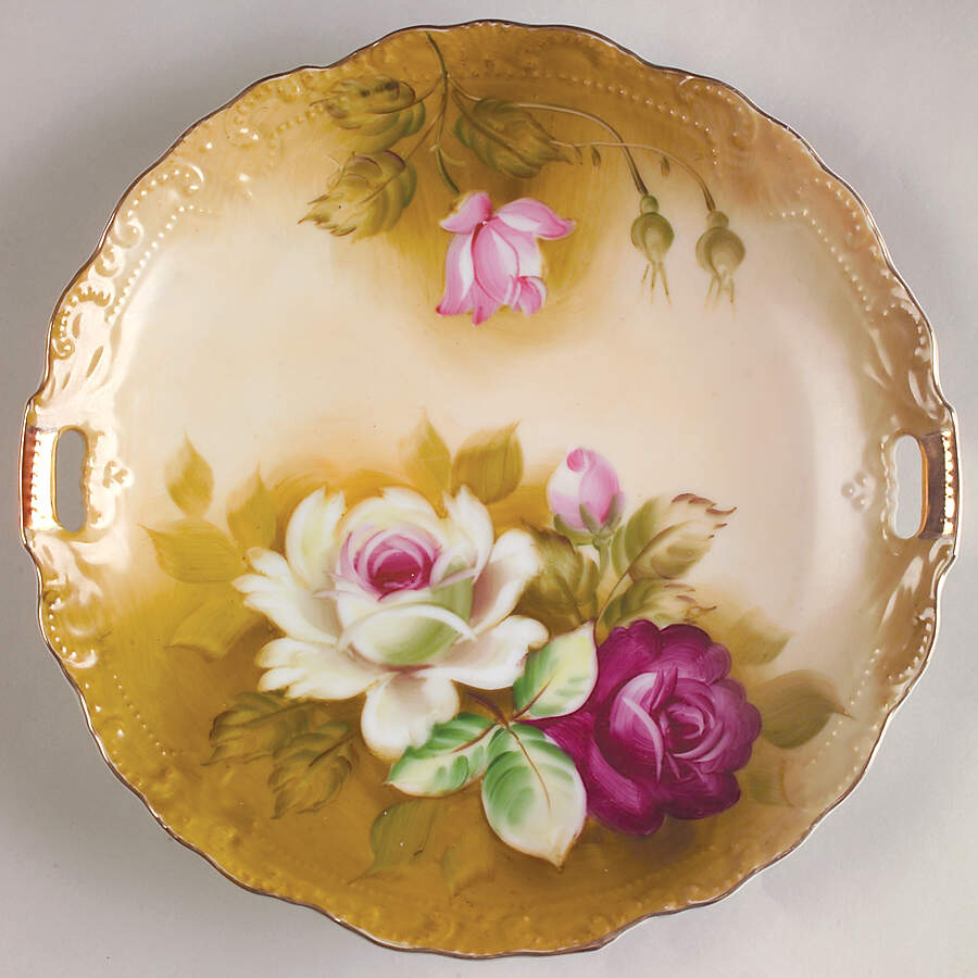 Heritage Brown (Floral) Handled Cake Plate by Lefton-1