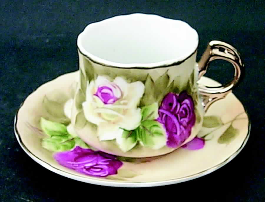 Heritage Brown (Floral) Flat Demitasse Cup & Saucer Set by Lefton-1