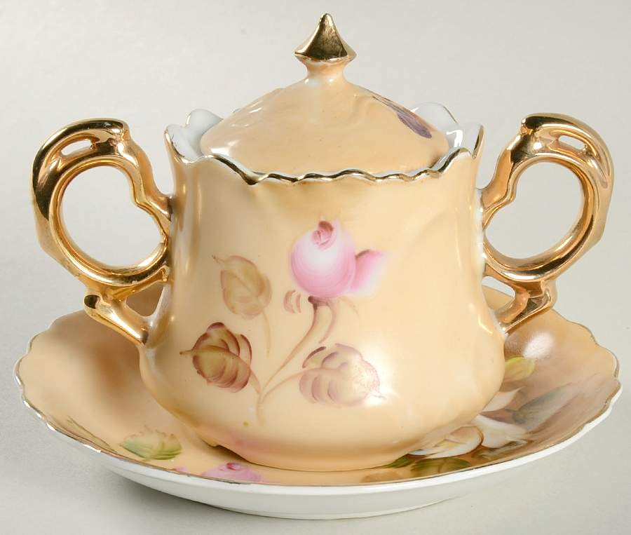 Heritage Brown (Floral) Jam/Jelly & Lid W/Underplate by Lefton-1