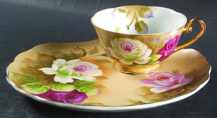 Heritage Brown (Floral) Snack Plate & Cup Set by Lefton-1