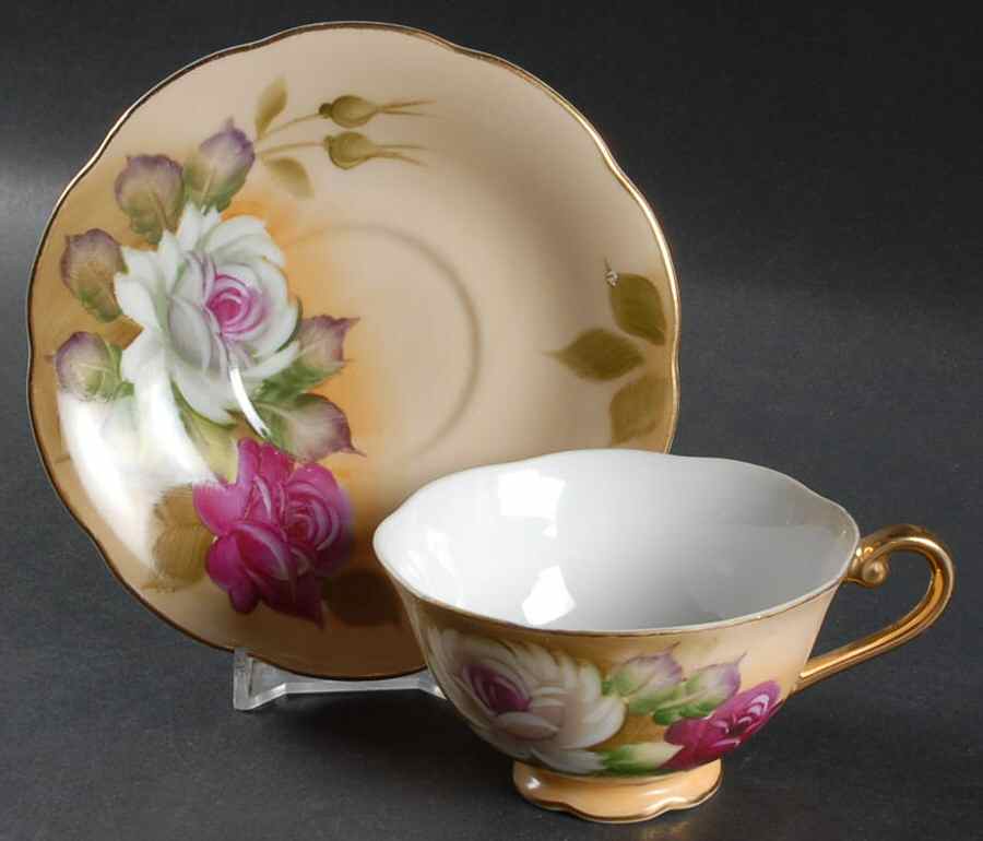 Heritage Brown (Floral) Footed Cup & Saucer Set by Lefton-1