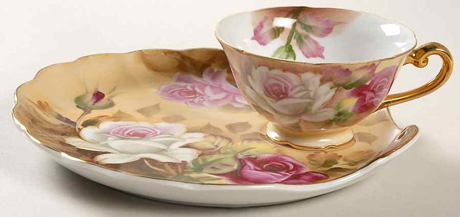 Heritage Brown (Floral) Snack Plate & Cup Set by Lefton-1