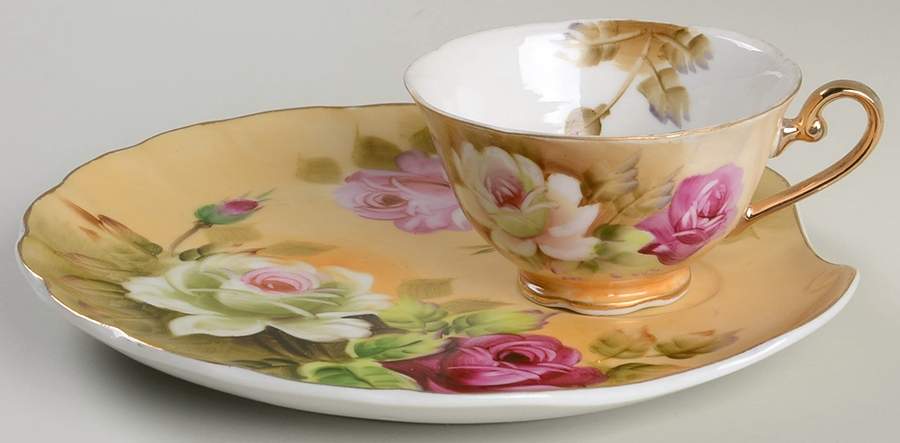 Heritage Brown (Floral) Snack Plate & Cup Set by Lefton-1