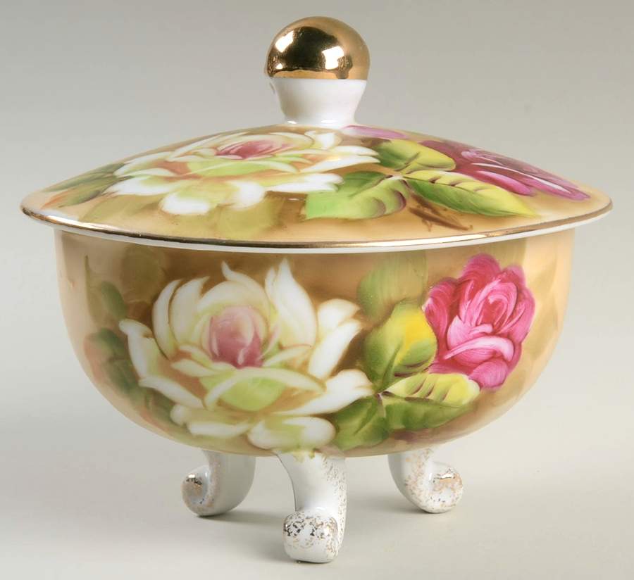 Heritage Brown (Floral) 4" Candy Box & Lid by Lefton-1