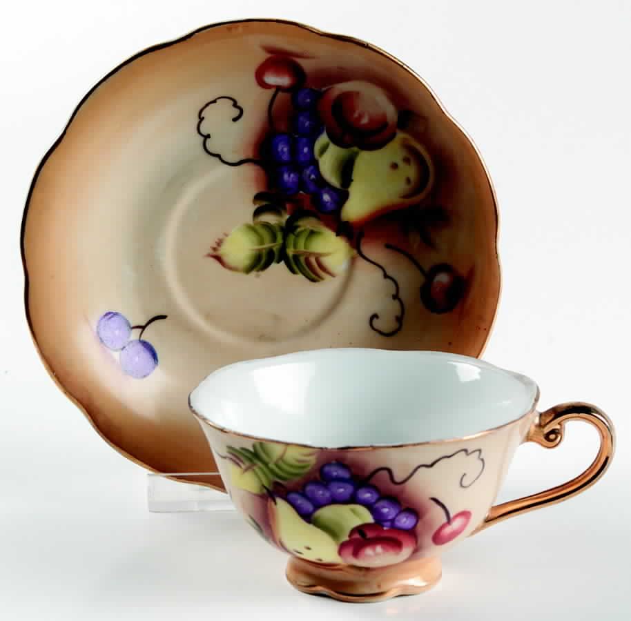 Heritage Brown (Fruit) Footed Cup & Saucer Set by Lefton-1