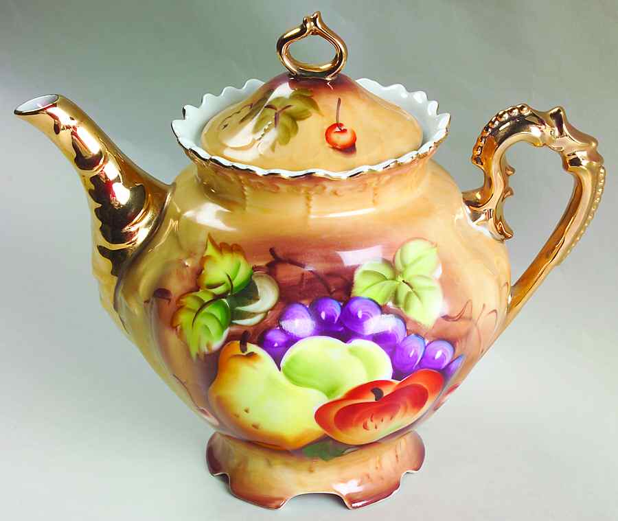 Heritage Brown (Fruit) Teapot & Lid by Lefton-1