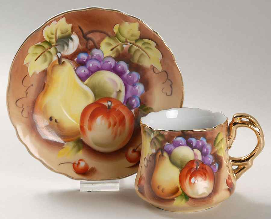 Heritage Brown (Fruit) Flat Demitasse Cup & Saucer Set by Lefton-1