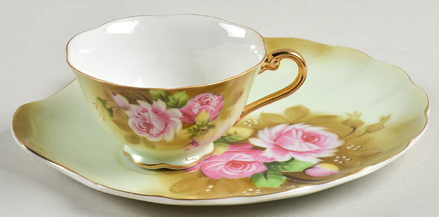 Heritage Green Snack Plate & Cup Set by Lefton-1