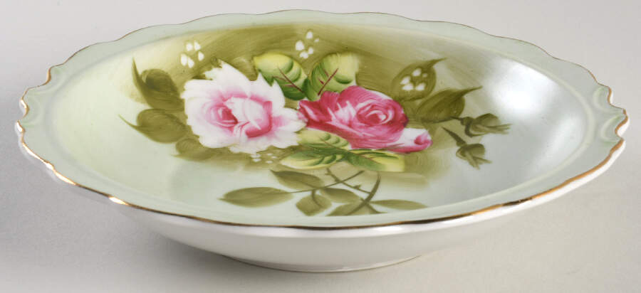 Heritage Green Rim Soup Bowl by Lefton-1