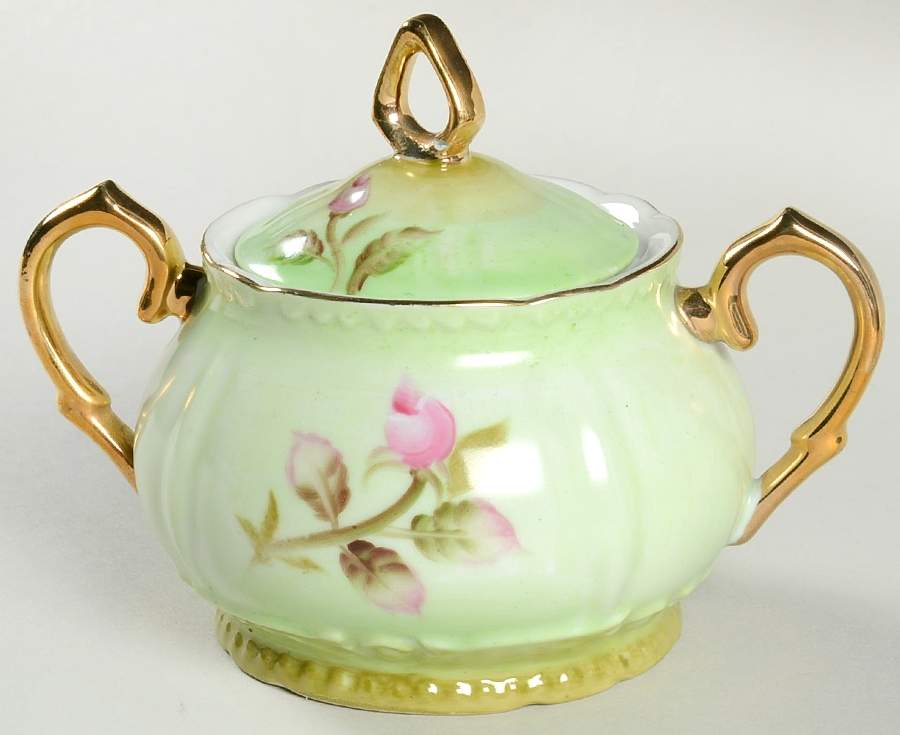 Heritage Green Sugar Bowl & Lid by Lefton-1