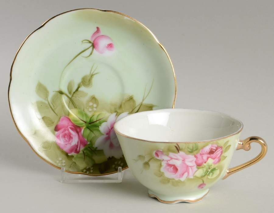Heritage Green Footed Cup & Saucer Set by Lefton-1