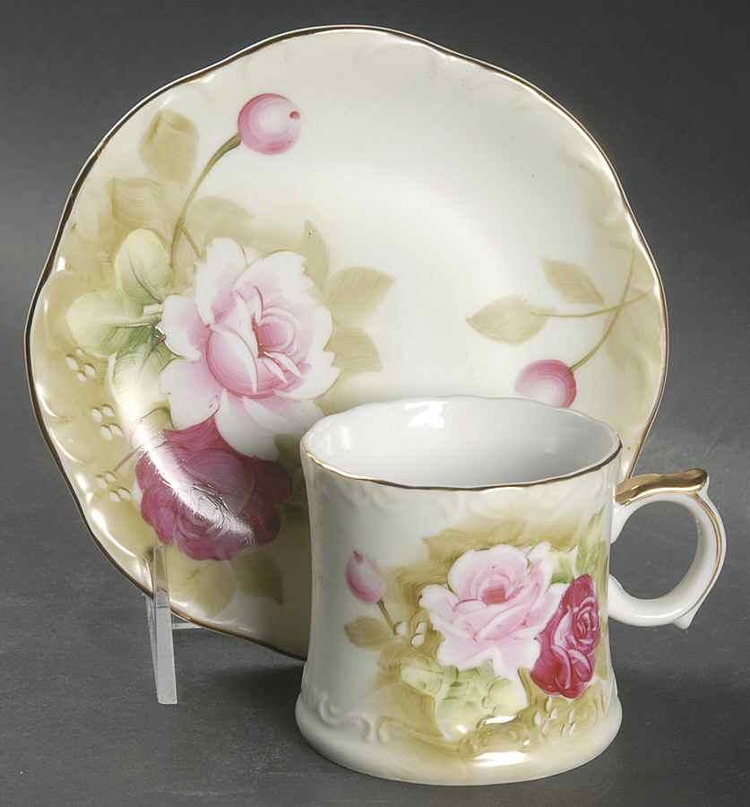 Heritage Green Flat Cup & Saucer Set by Lefton-1