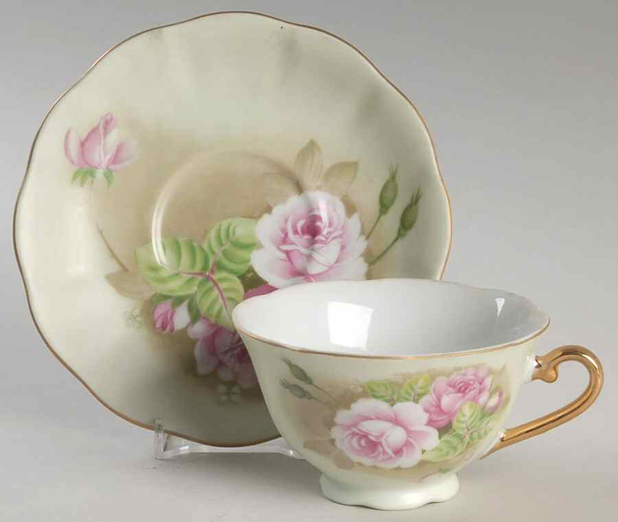 Heritage Green Footed Cup & Saucer Set by Lefton-1