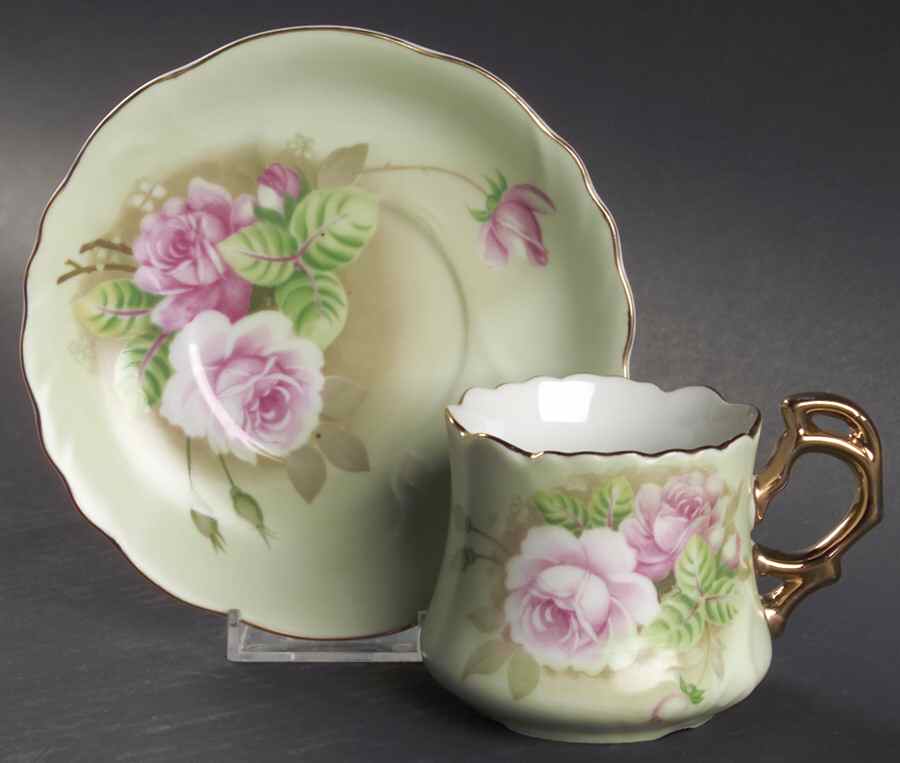 Heritage Green Flat Cup & Saucer Set by Lefton-1