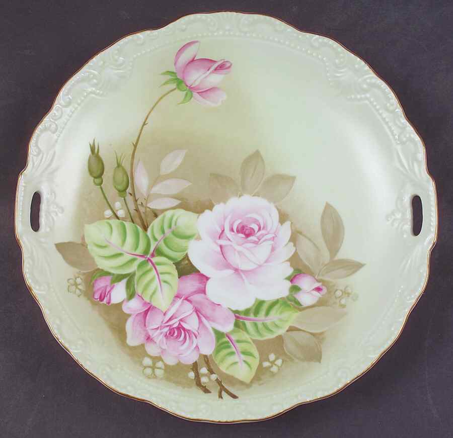 Heritage Green Handled Cake Plate by Lefton-1