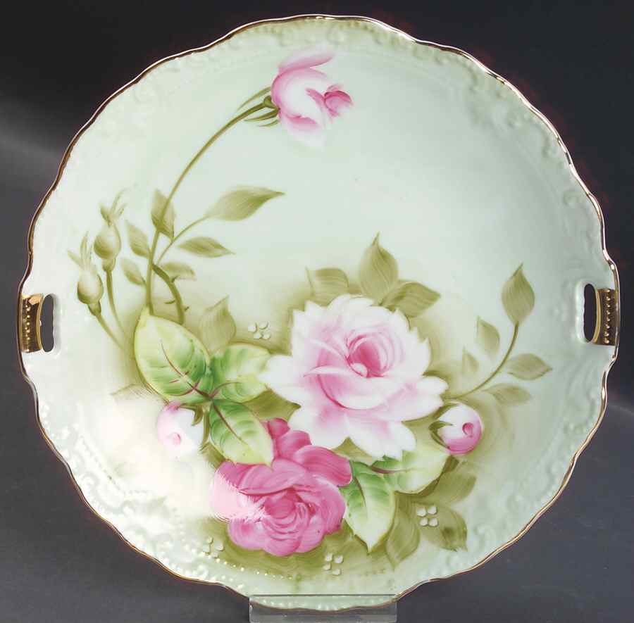 Heritage Green Handled Cake Plate by Lefton-1
