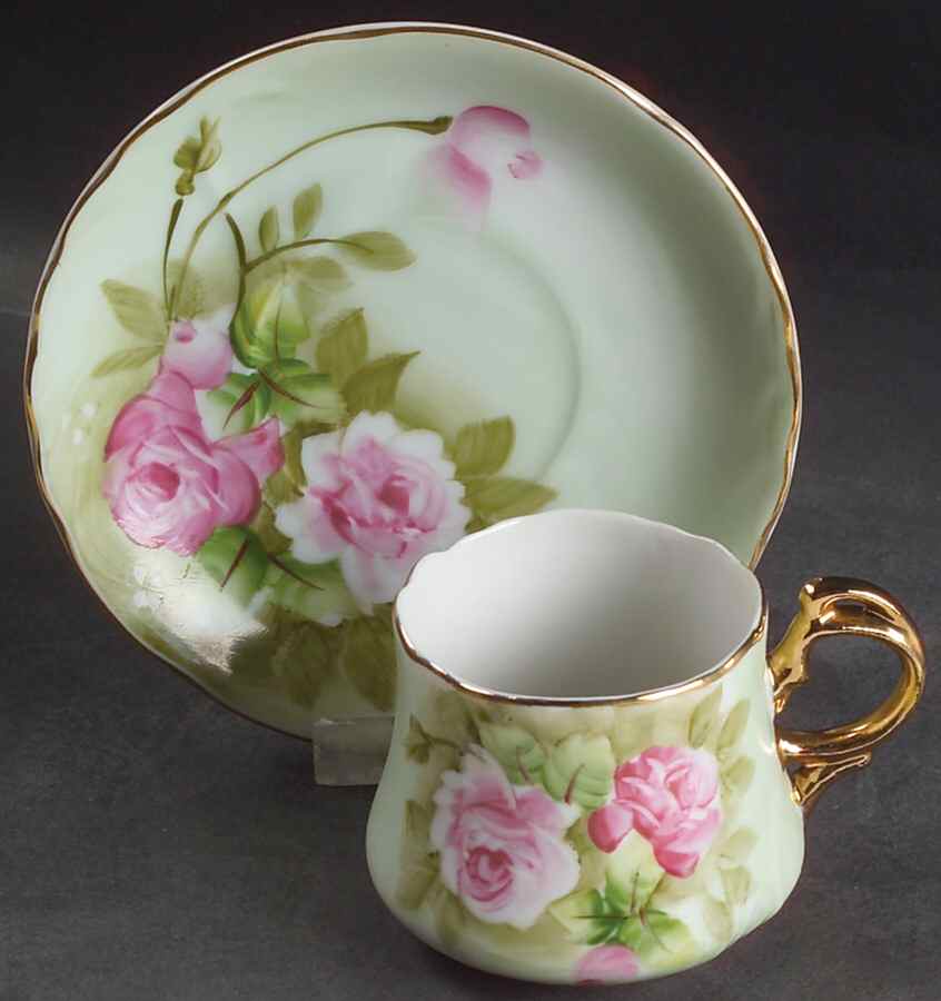 Heritage Green Flat Demitasse Cup & Saucer Set by Lefton-1