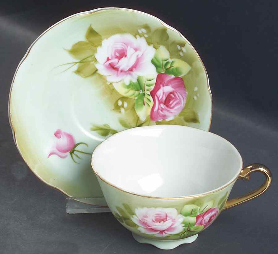 Heritage Green Footed Cup & Saucer Set by Lefton-1