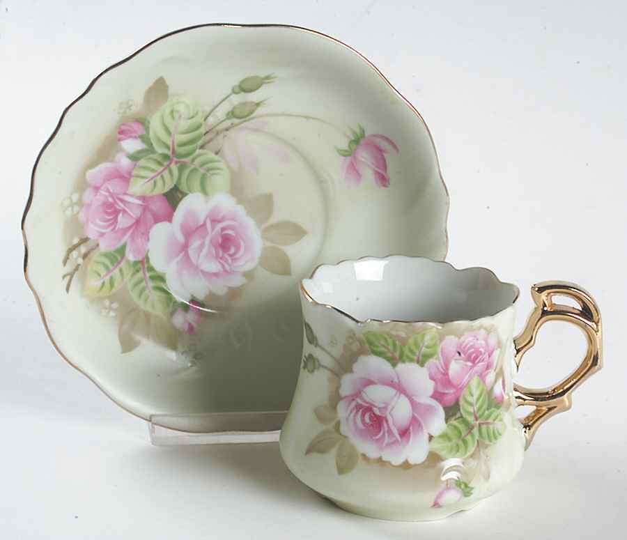Heritage Green Flat Cup & Saucer Set by Lefton-1