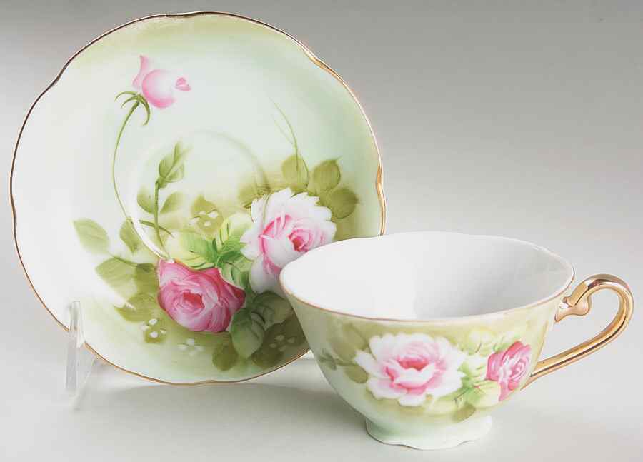 Heritage Green Footed Cup & Saucer Set by Lefton-1
