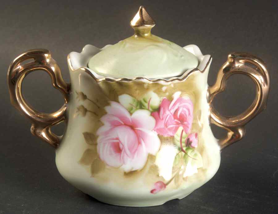 Heritage Green Sugar Bowl & Lid by Lefton-1