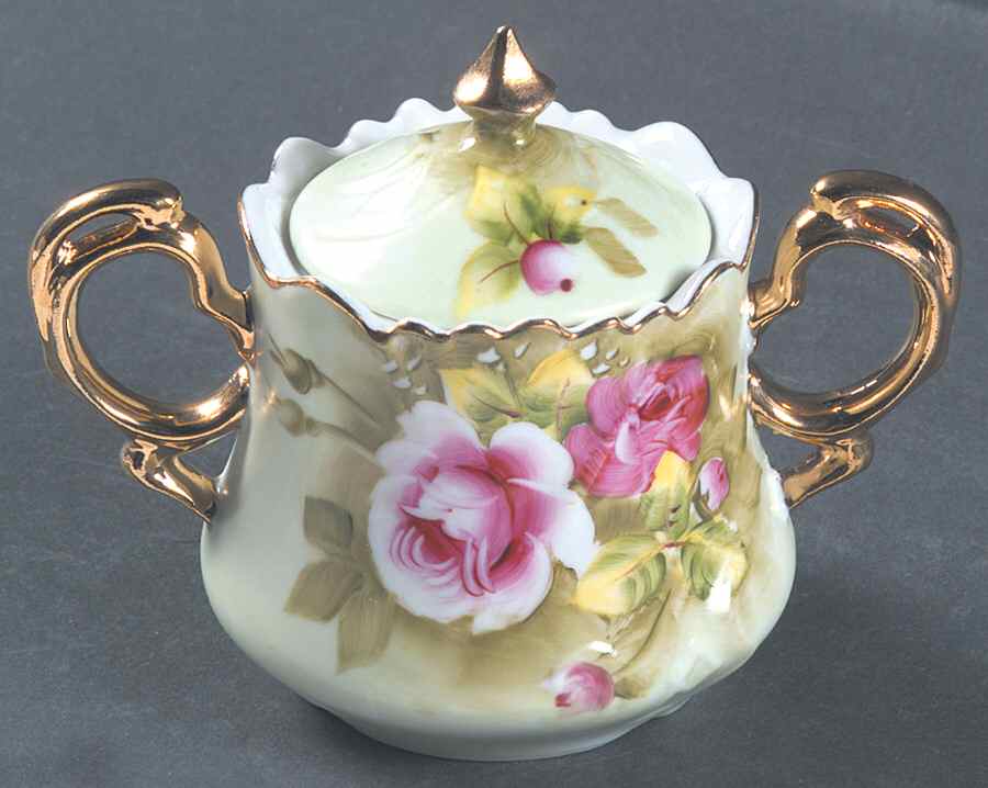Heritage Green Sugar Bowl & Lid by Lefton-1