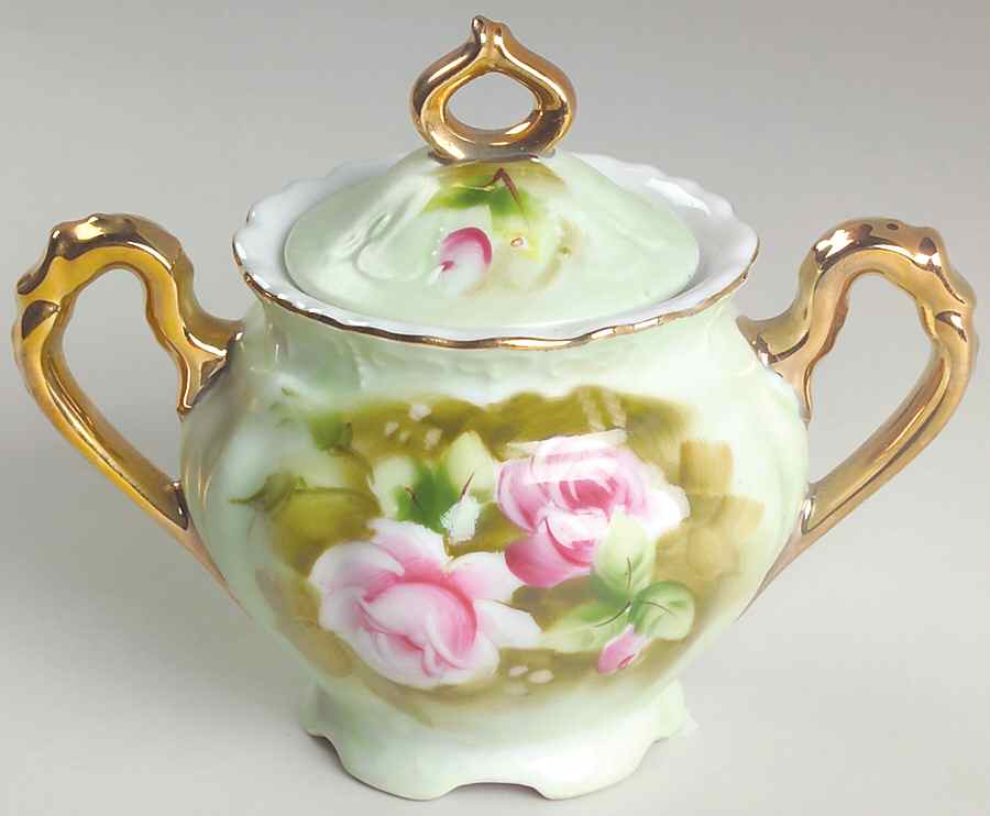 Heritage Green Sugar Bowl & Lid by Lefton-1