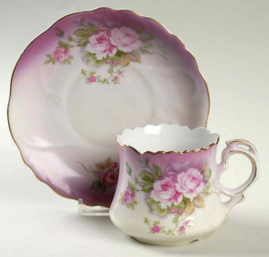 Heavenly Rose Flat Cup & Saucer Set by Lefton-1
