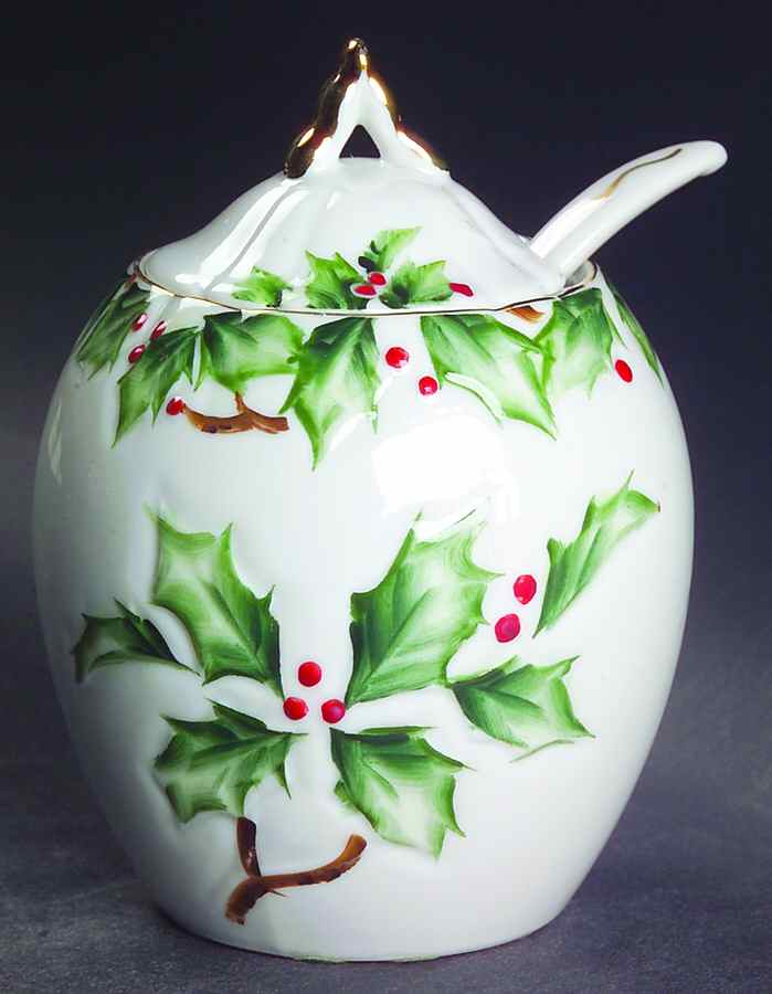 Holly Garland Jam/Jelly & Lid w/Ladle by Lefton-1