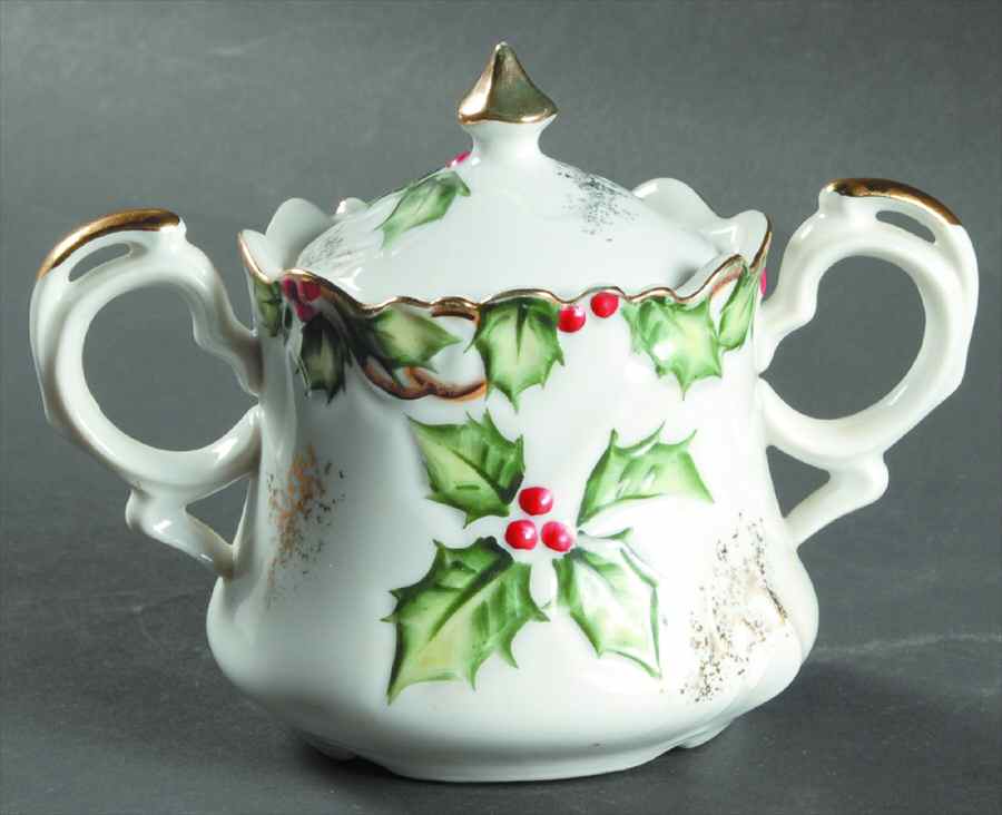 Holly Garland Sugar Bowl & Lid by Lefton-1