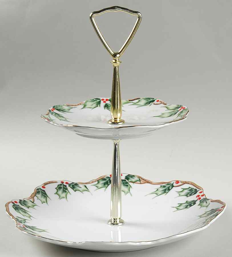 Holly Garland 2 Tiered Serving Tray (Dinner & Salad Plate) by Lefton-1