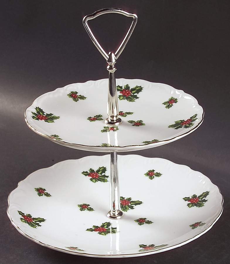 Holly 2 Tiered Serving Tray (Dinner & Salad Plate) by Lefton-1